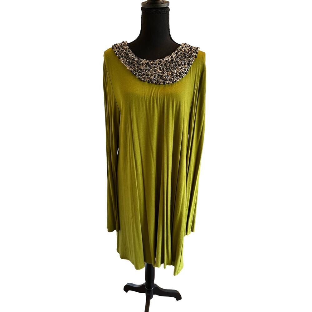 Vintage T-Bags Knee Length Dress w/Embellished Neckline Beading - RARE - XL